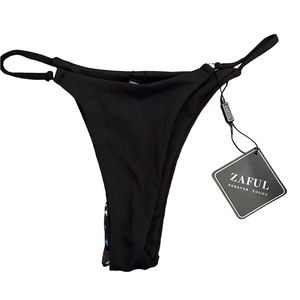 ZAFUL black high cut string sides Brazilian front very cheeky bikini bottom NWT